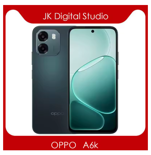 **中國最新款OPPO A6K智慧型手機，搭載聯發科天璣6300晶片，配備6.75吋120Hz LCD螢幕、45W SuperVOOC超級閃充、7000mAh電池、5000萬像素攝像頭，支援Google Play**