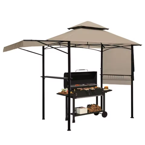 5英尺烤肉涼亭，戶外烤肉帳篷，雙面遮陽篷，附LED燈，雙層頂棚，適用於花園、庭院