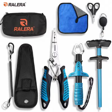 RALERA 全套釣魚裝備：鑿子、魚鉗、取鉤器、剪刀、毛巾和便攜式收納袋，是所有釣魚愛好者的理想之選。