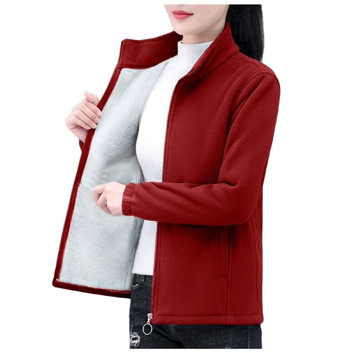 雲達系列 | 成人女士保暖加厚抓絨外套，羊羔絨內襯，冬季涼爽舒適拉鍊毛衣 - 米白色，S碼
